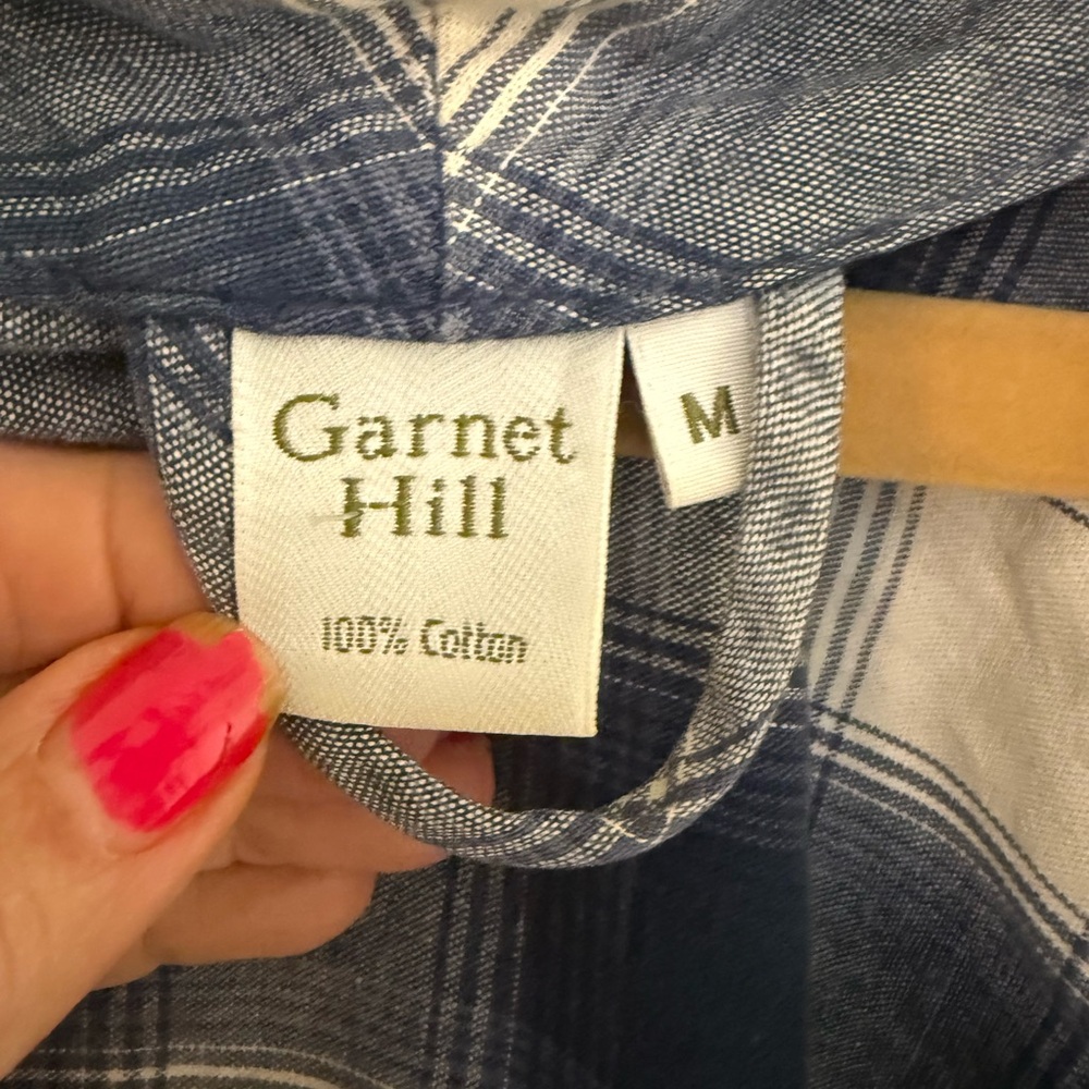 Garnet Hill Blue and White buffalo plaid Cotton soft Robe Medium pockets - Picture 3 of 8